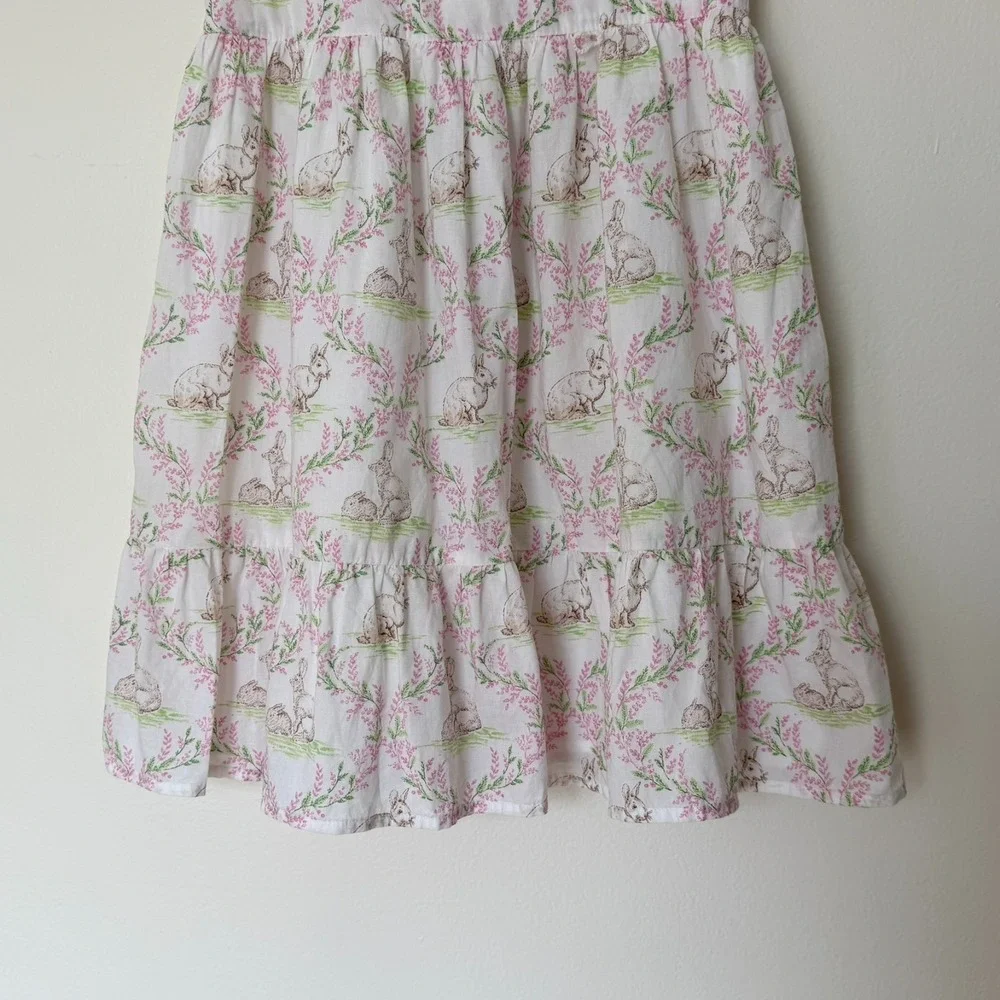 PLACE Girls Bunny Animal Print Fit & Flare Dress White Pink Green Size 10/12